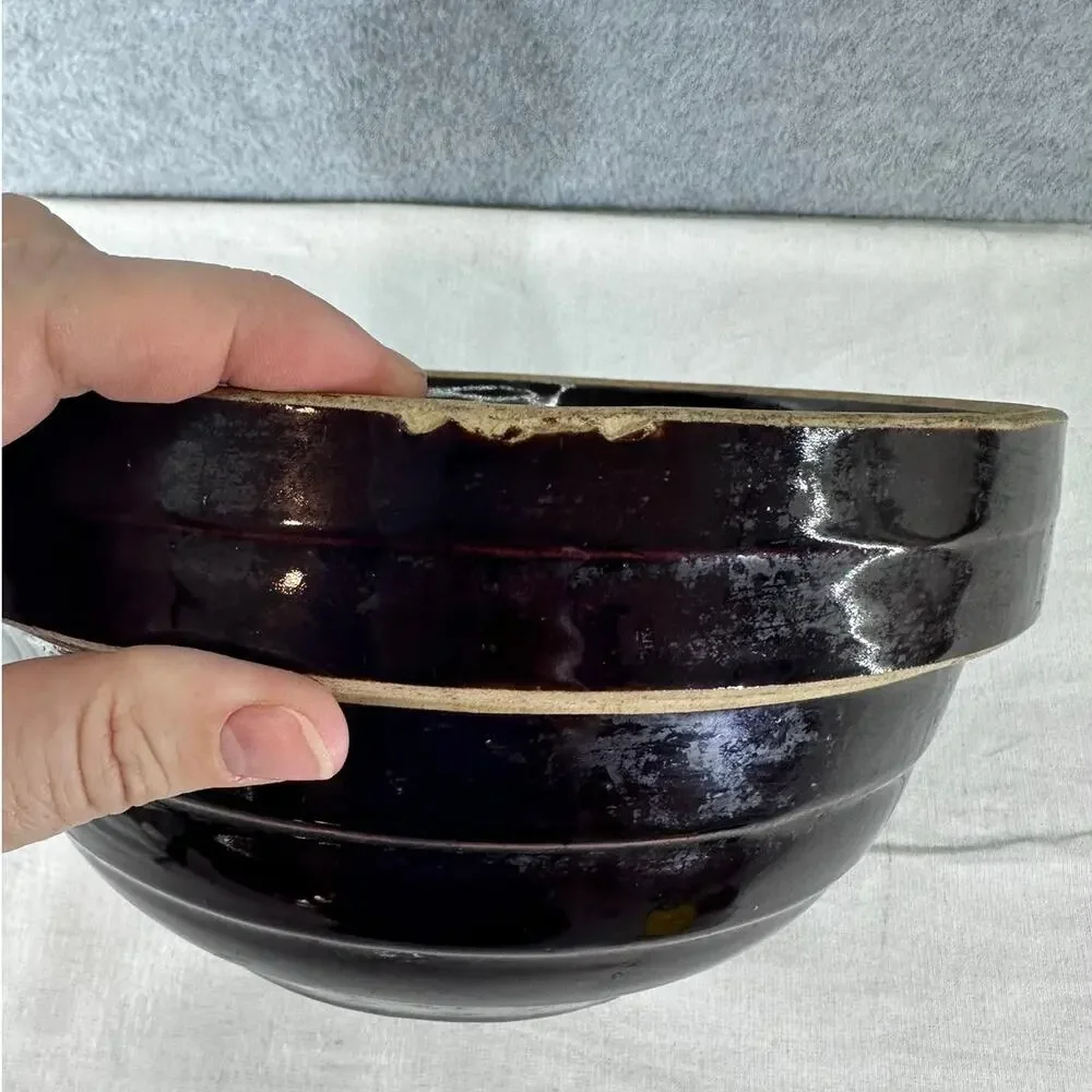 Vintage Brown USA Made 9in Mixing Bowl Pottery Stoneware Cottagecore MCM Decor